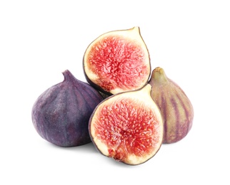 Photo of Tasty fresh fig fruits on white background