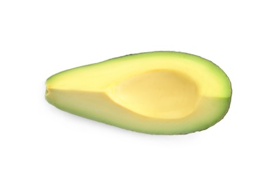 Photo of Slice of ripe avocado on white background