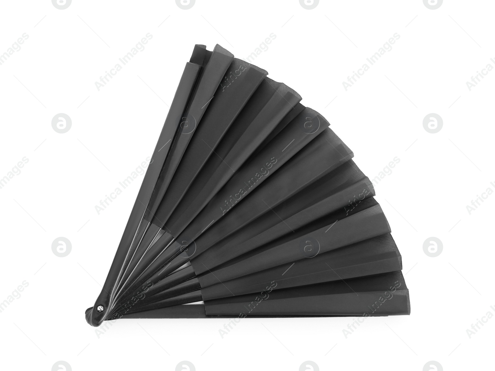 Photo of Stylish black hand fan isolated on white