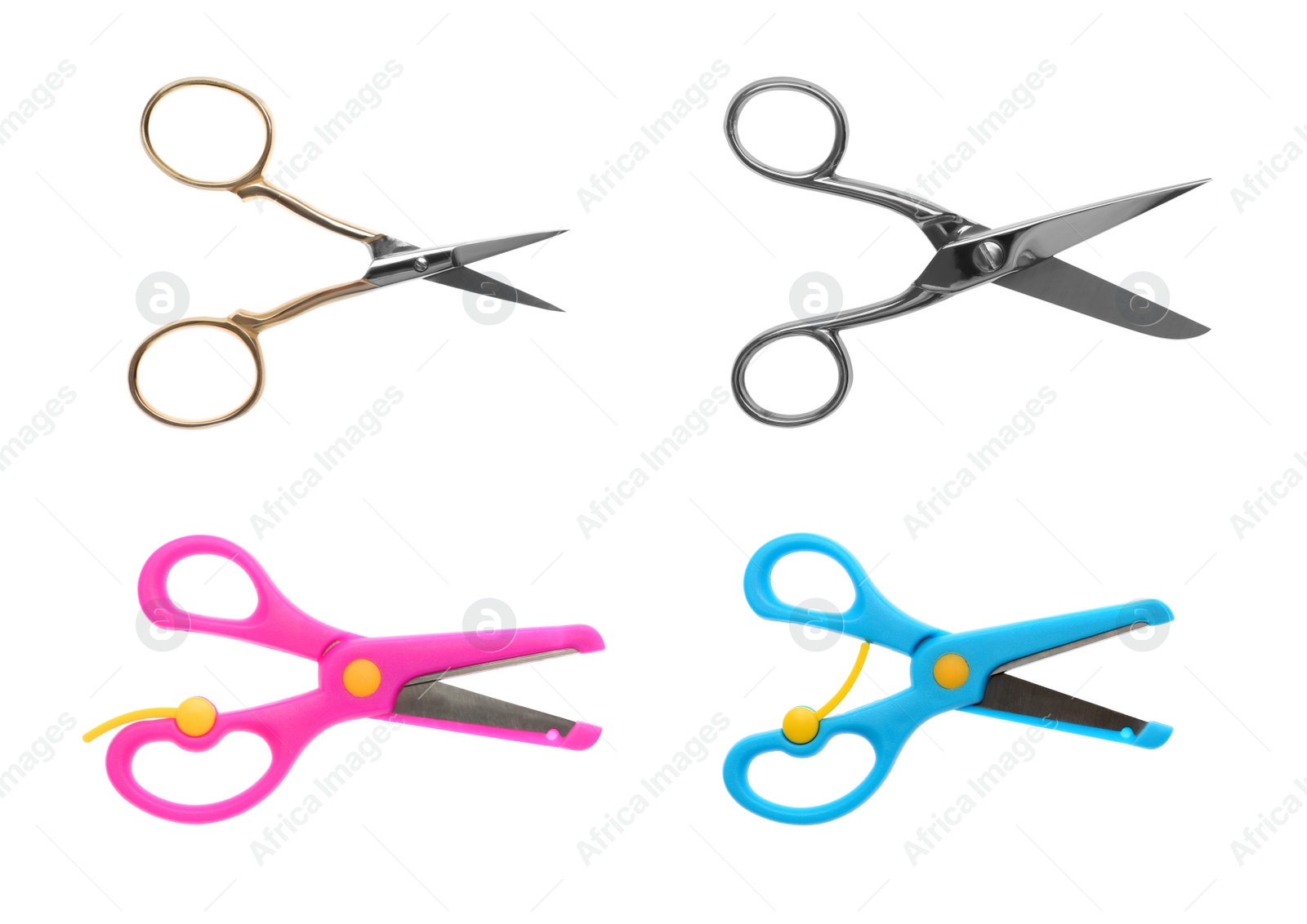 Image of Set with different scissors on white background