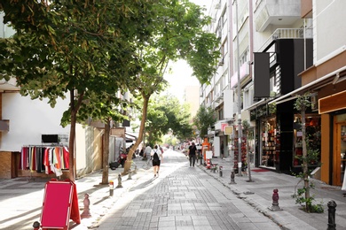 Photo of ISTANBUL, TURKEY - AUGUST 09, 2018: Beautiful view of city street with different stores