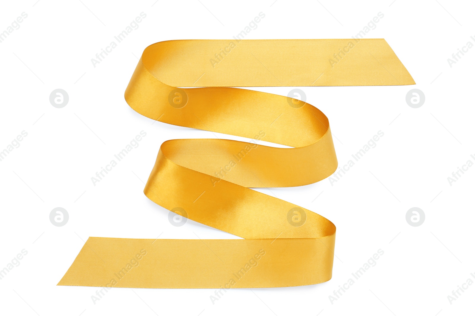 Beautiful golden ribbon isolated on white, top view Photo of Beautiful golden ribbon isolated on white, top view