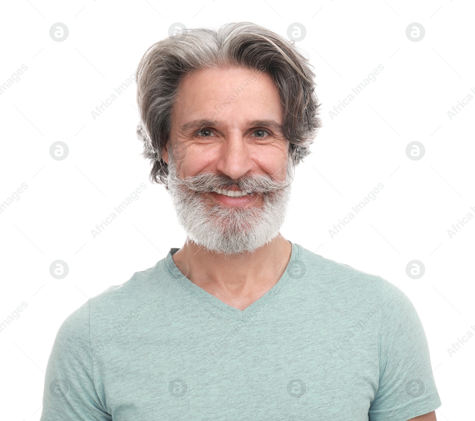 Photo of Portrait of handsome mature man on white background