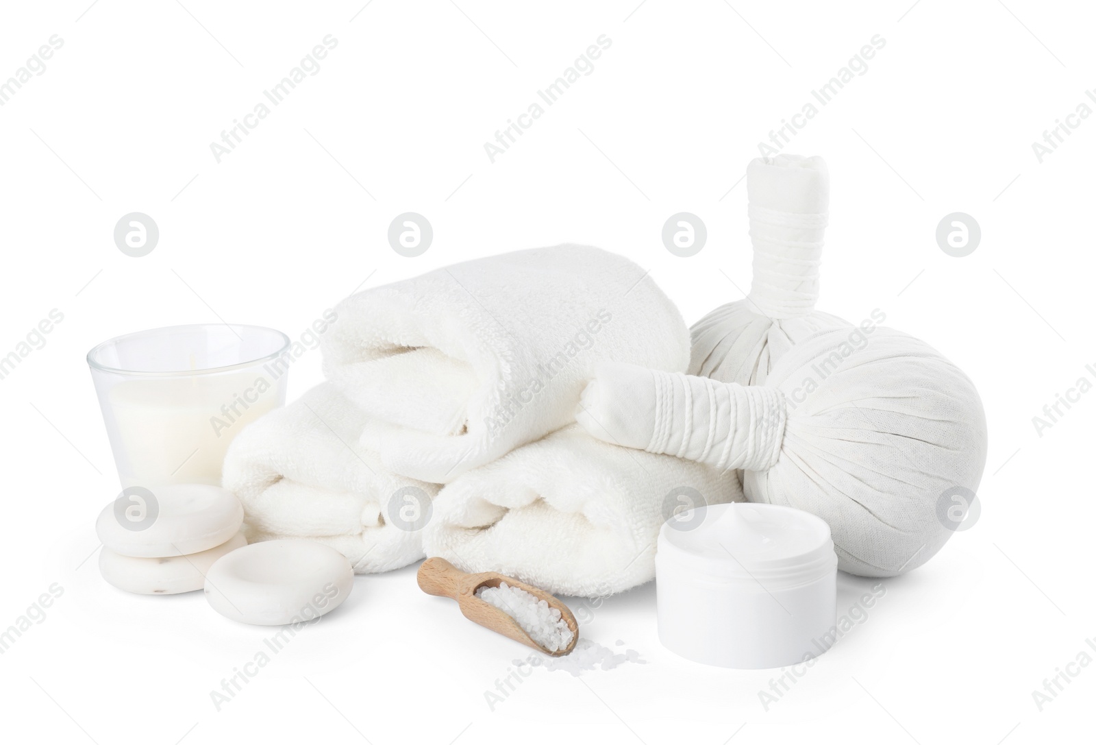 Photo of Beautiful composition with different spa products on white background