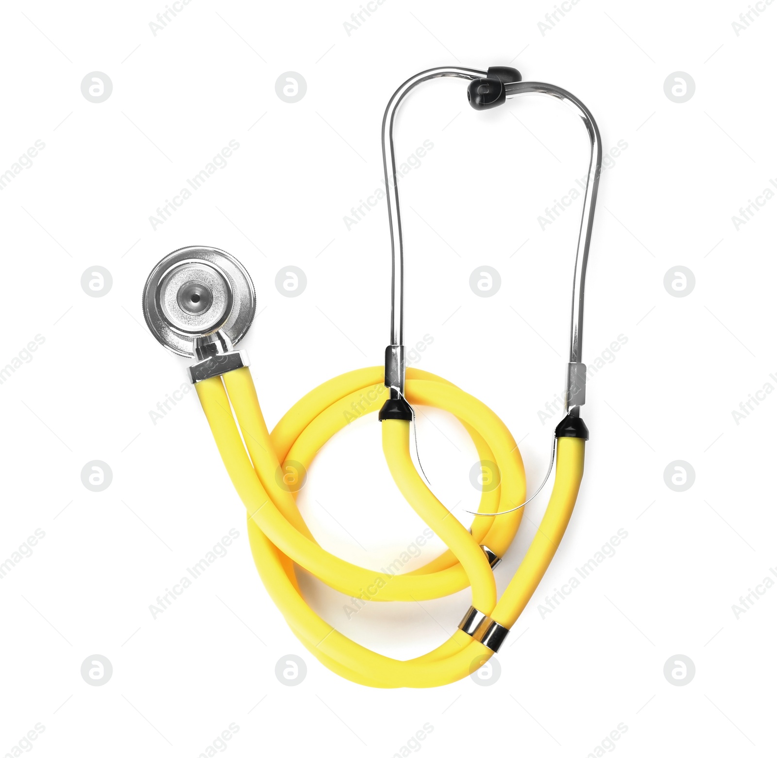 Photo of Stethoscope on white background, top view. Medical object