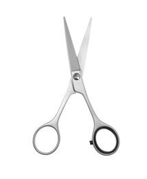 Photo of Professional hairdresser scissors isolated on white. Haircut tool