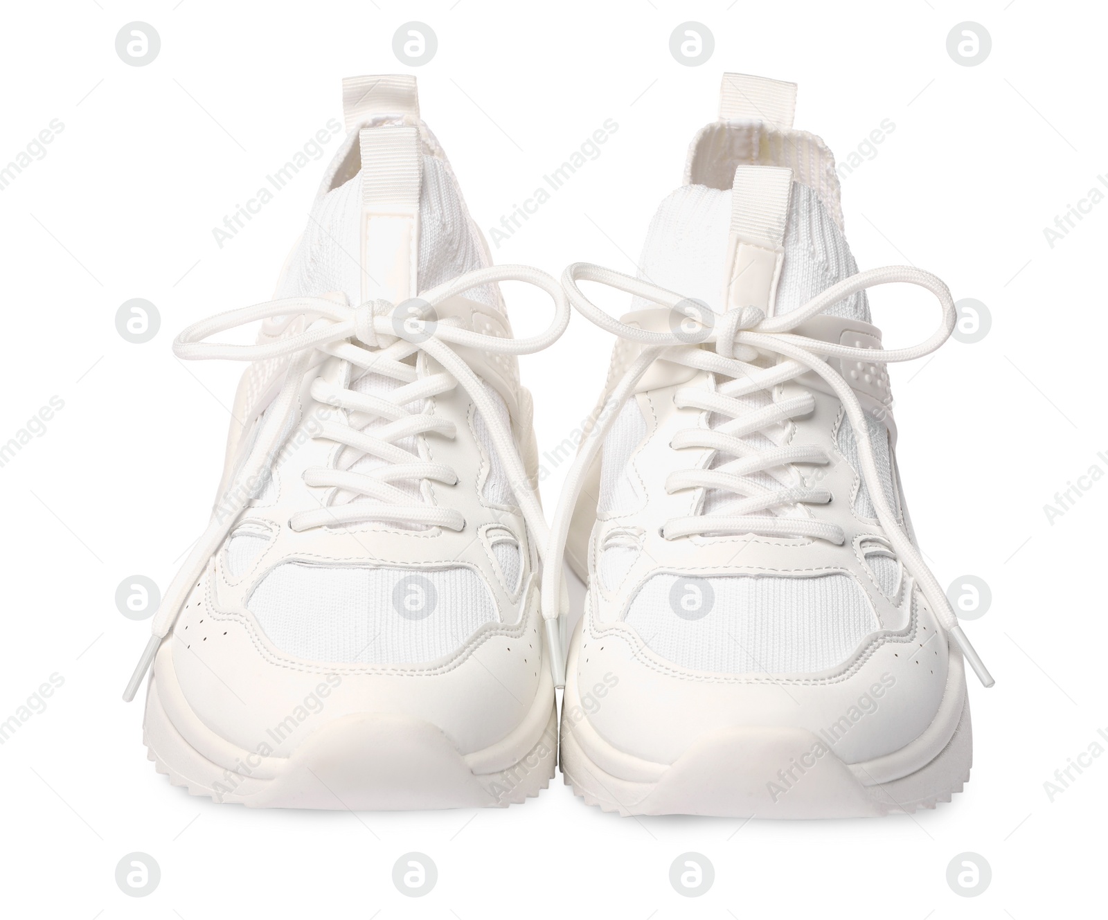 Photo of Pair of stylish sneakers isolated on white