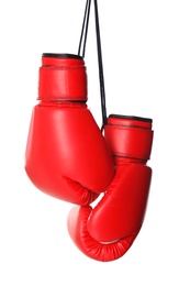 Photo of Pair of boxing gloves on white background