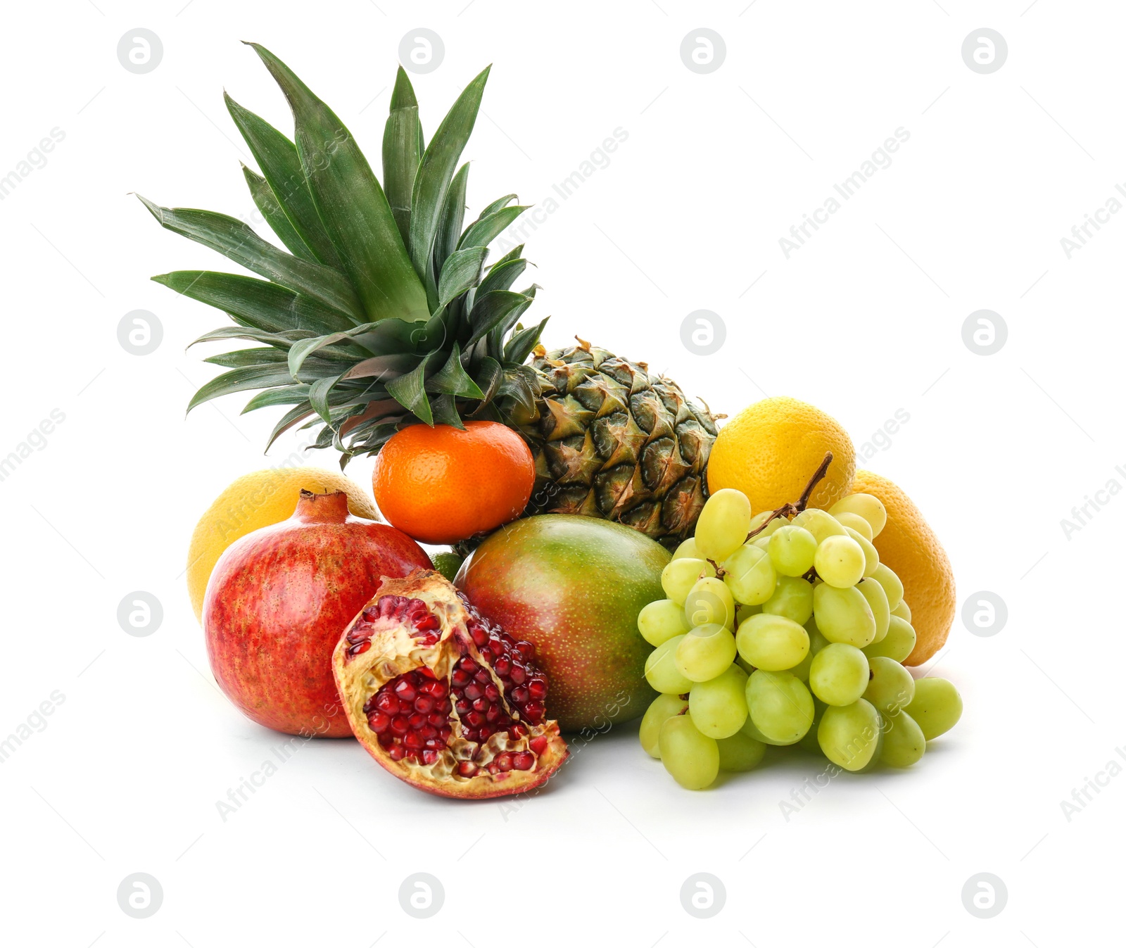 Photo of Set of fresh tropical fruits on white background