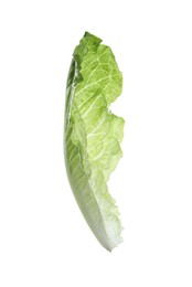 Photo of Fresh leaf of green romaine lettuce isolated on white