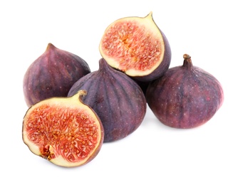 Photo of Tasty fresh fig fruits on white background