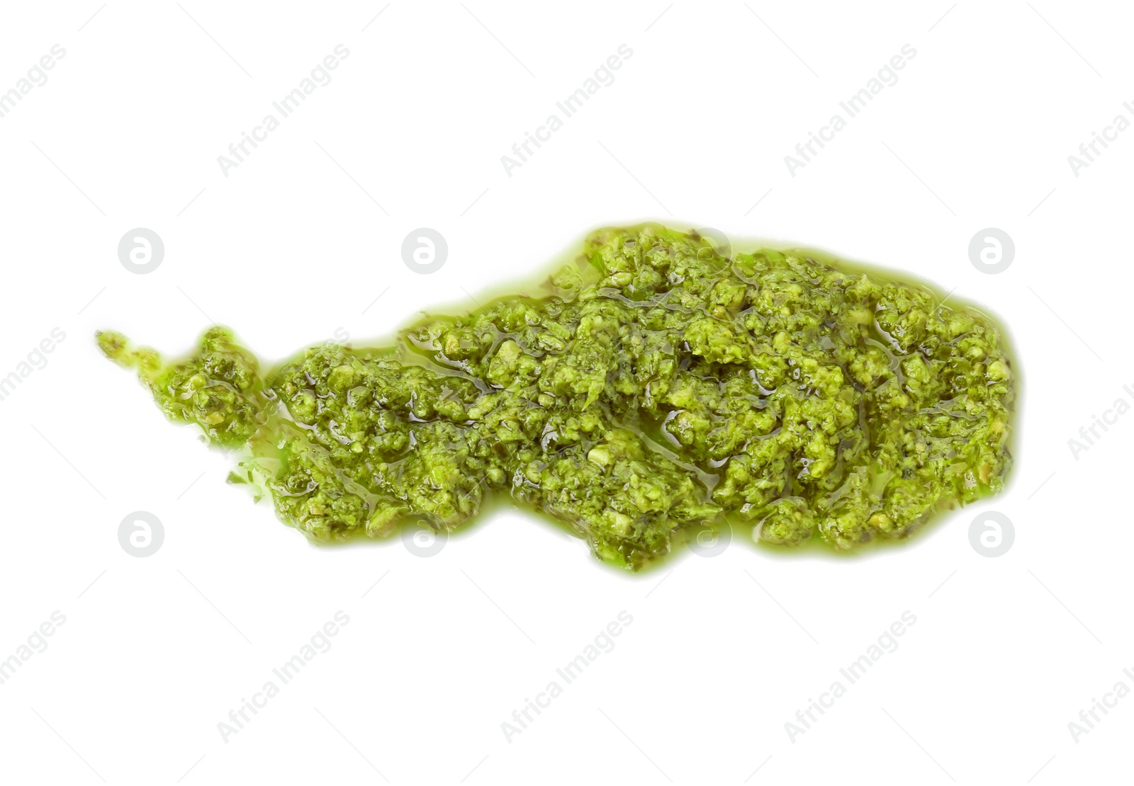 Photo of Delicious fresh pesto sauce isolated on white