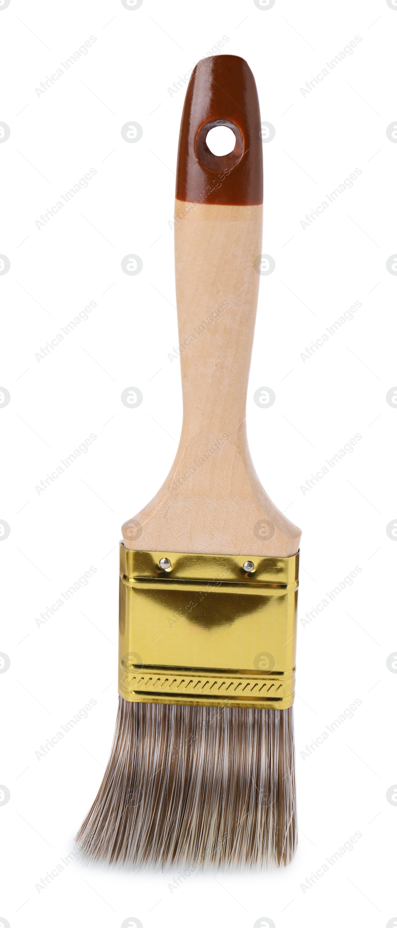 Photo of One wooden paint brush isolated on white