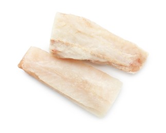 Fresh raw cod fillets isolated on white, top view