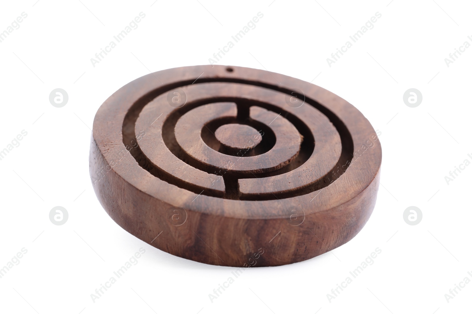 Photo of Round wooden toy maze isolated on white