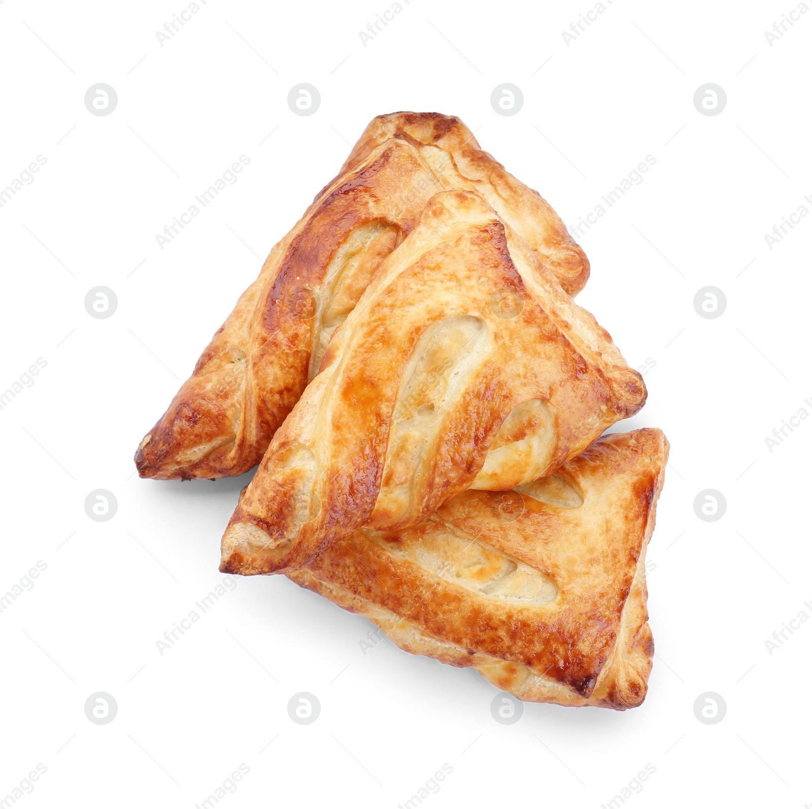 Photo of Fresh tasty puff pastry on white background, top view