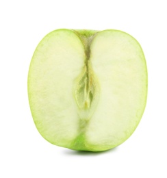 Photo of Half of fresh green apple on white background