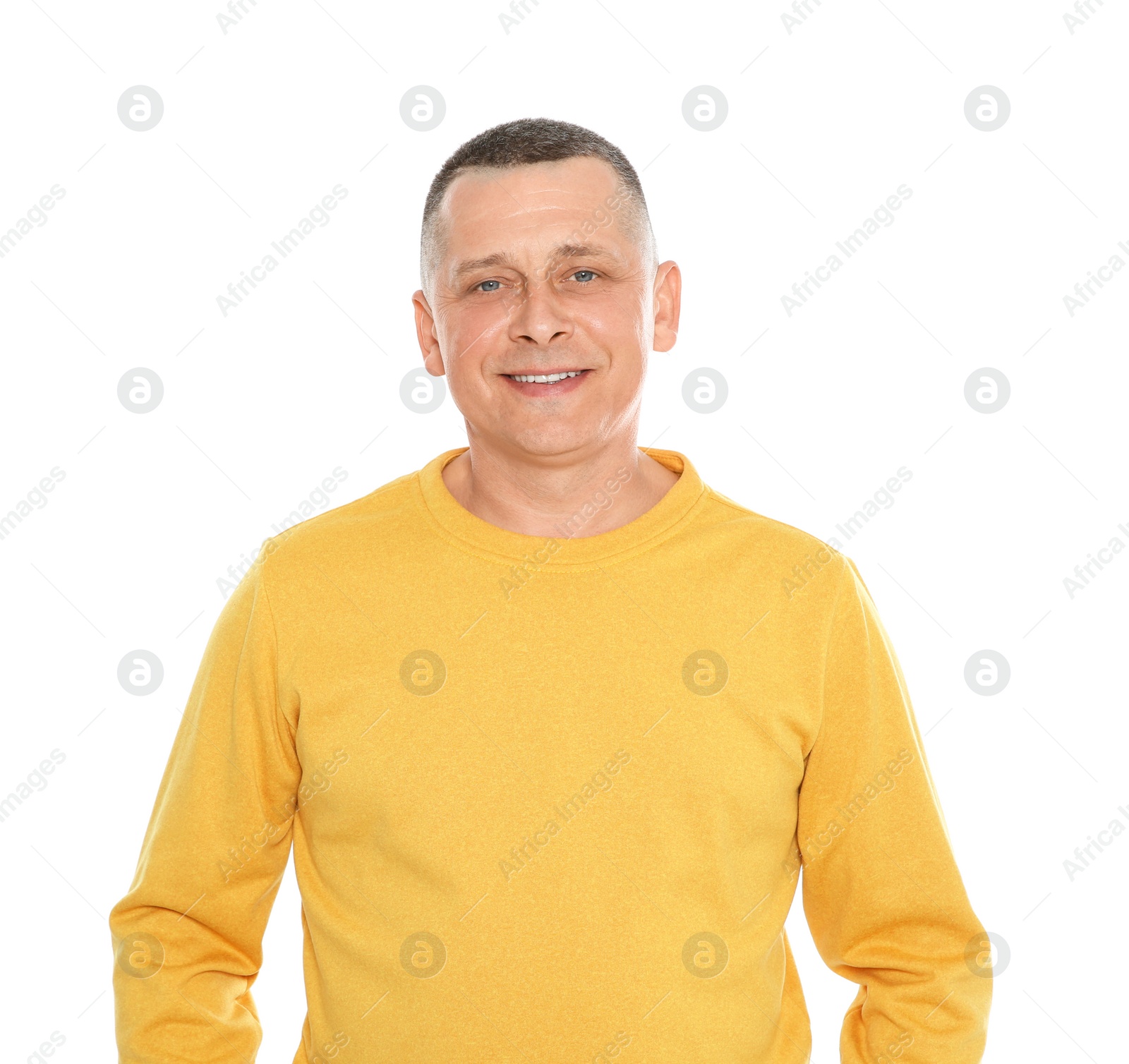 Photo of Portrait of mature man on white background