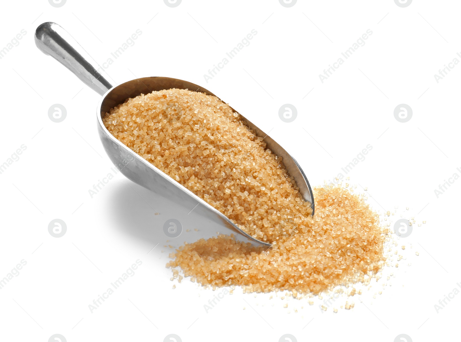 Photo of Scoop with brown sugar on white background