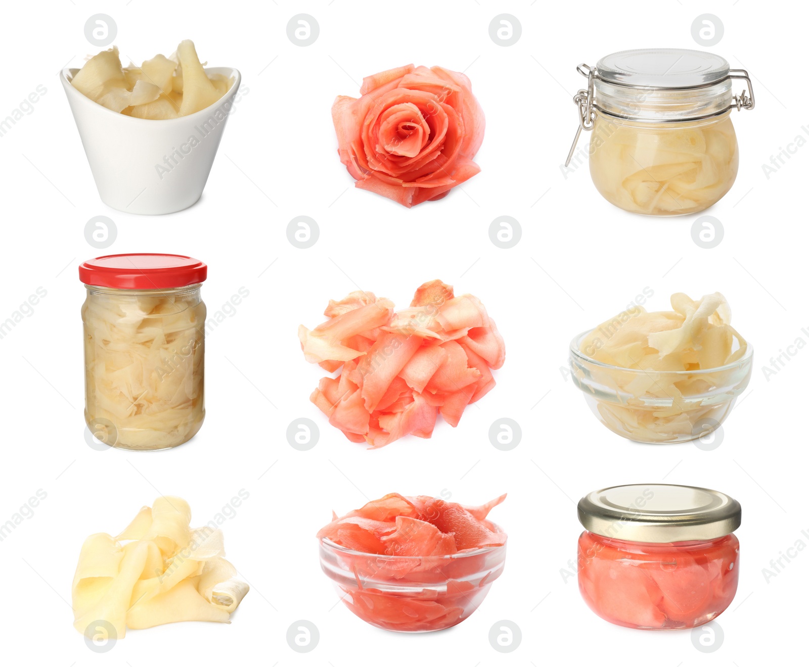 Image of Set with pickled ginger on white background 