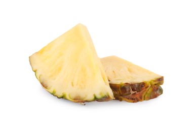 Photo of Slices of tasty ripe pineapple isolated on white