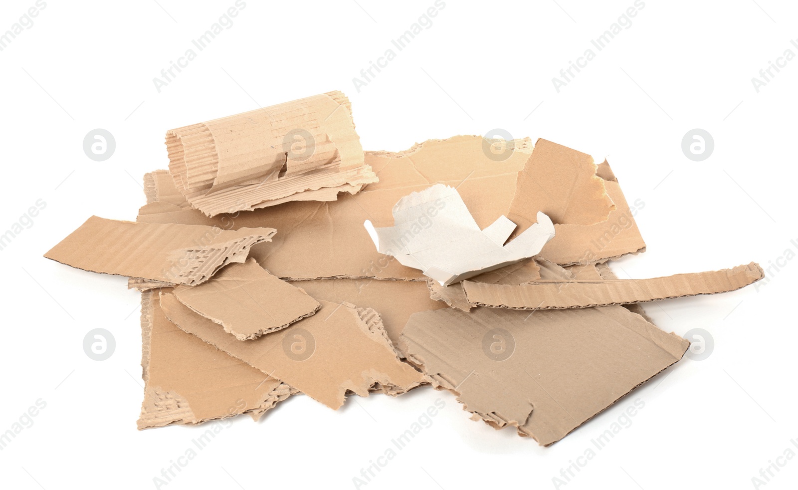 Photo of Pieces of torn cardboard on white background. Recyclable material