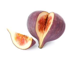 Photo of Sliced tasty fresh fig isolated on white