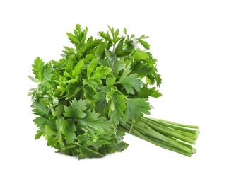 Photo of Bunch of fresh green parsley on white background