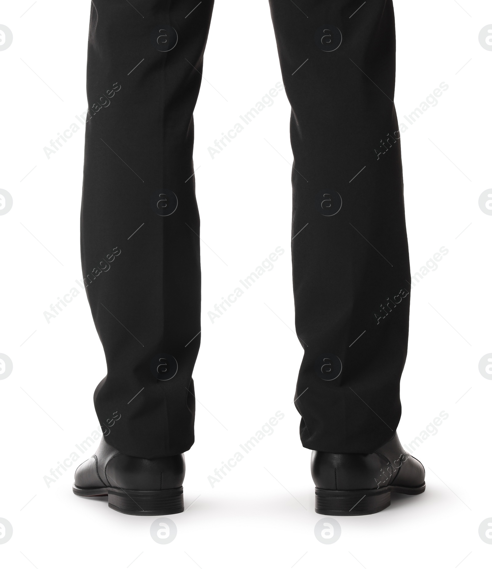 Photo of Businessman in leather shoes on white background, closeup