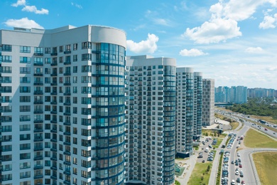 Image of Aerial view of modern buildings in city center