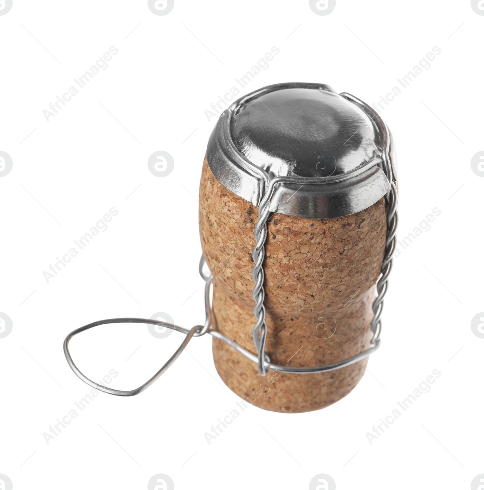 Photo of Cork of sparkling wine and muselet cap isolated on white