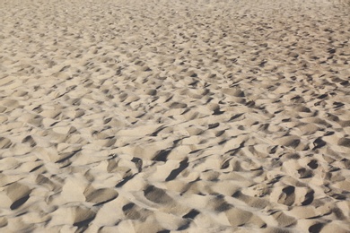 View of sandy beach on sunny day