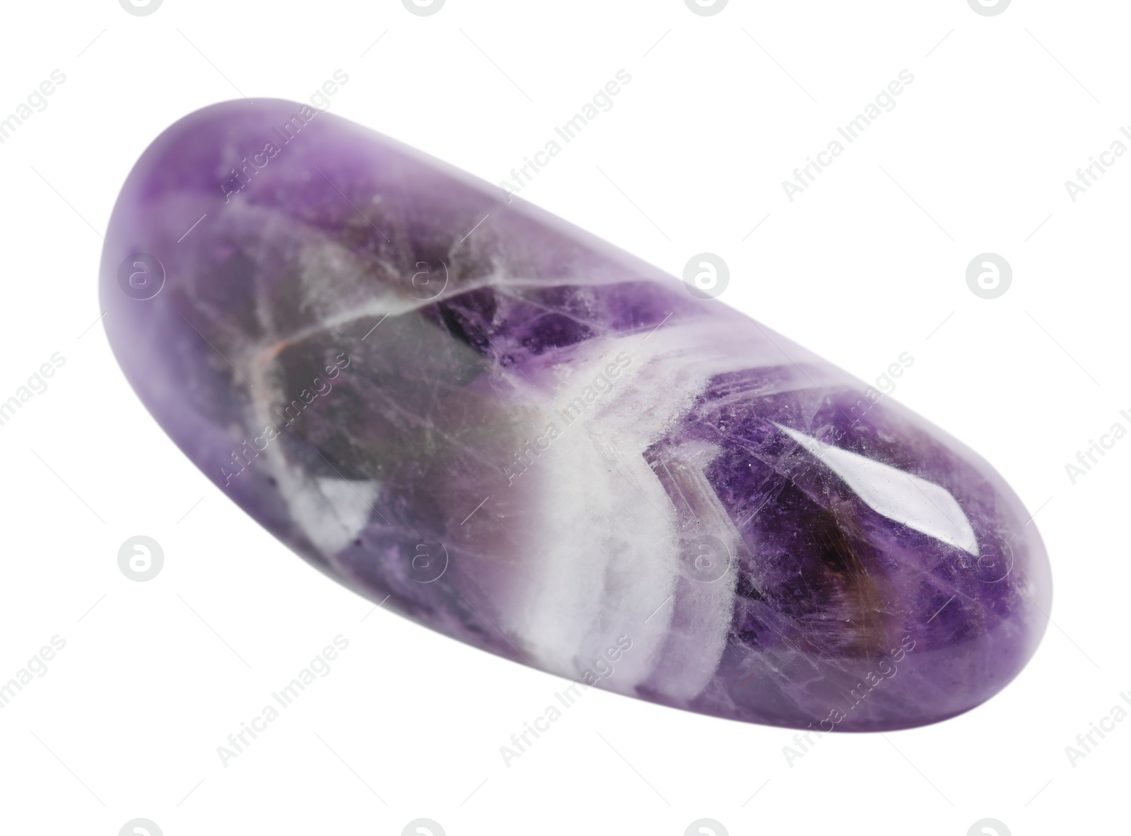 Photo of Beautiful purple amethyst chevron gemstone on white background