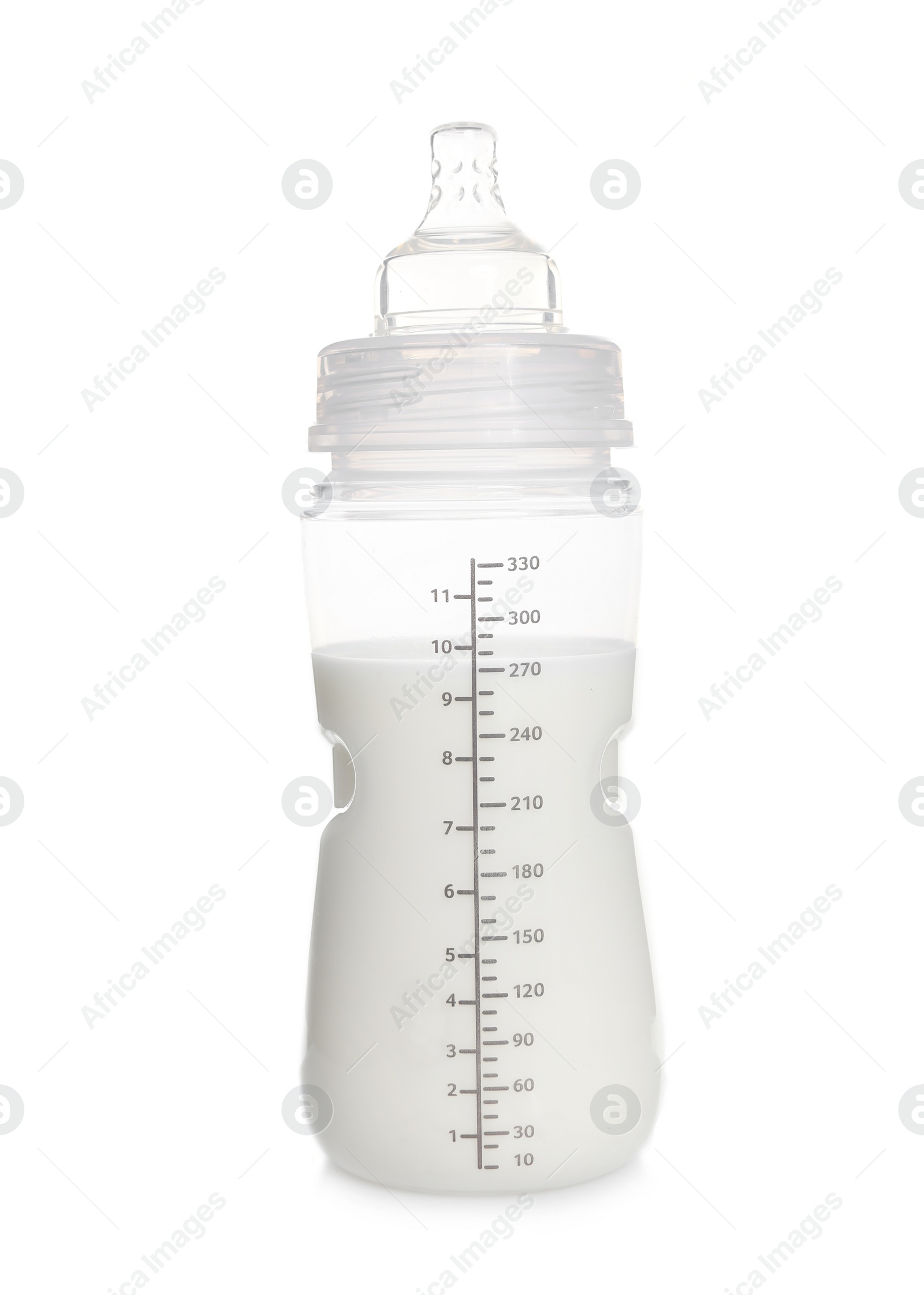 Photo of Baby bottle with milk on white background