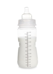 Photo of Baby bottle with milk on white background