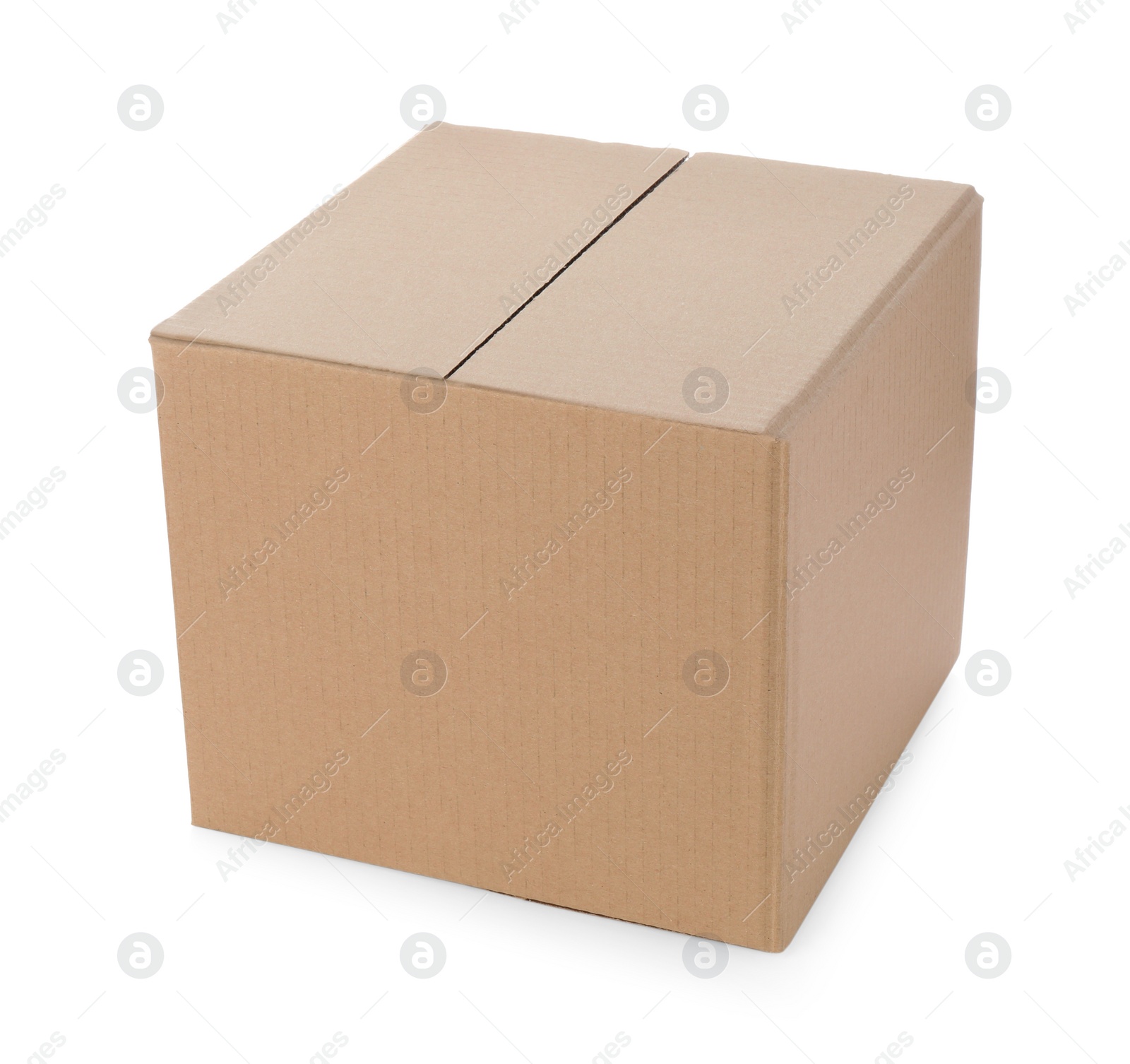 Photo of One closed cardboard box on white background