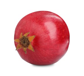 Photo of Ripe pomegranate isolated on white. Delicious fruit
