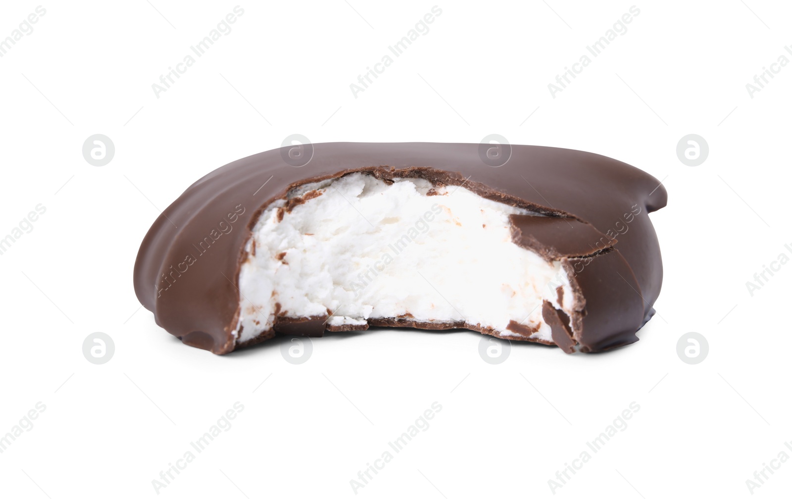 Photo of Delicious chocolate covered marshmallow isolated on white