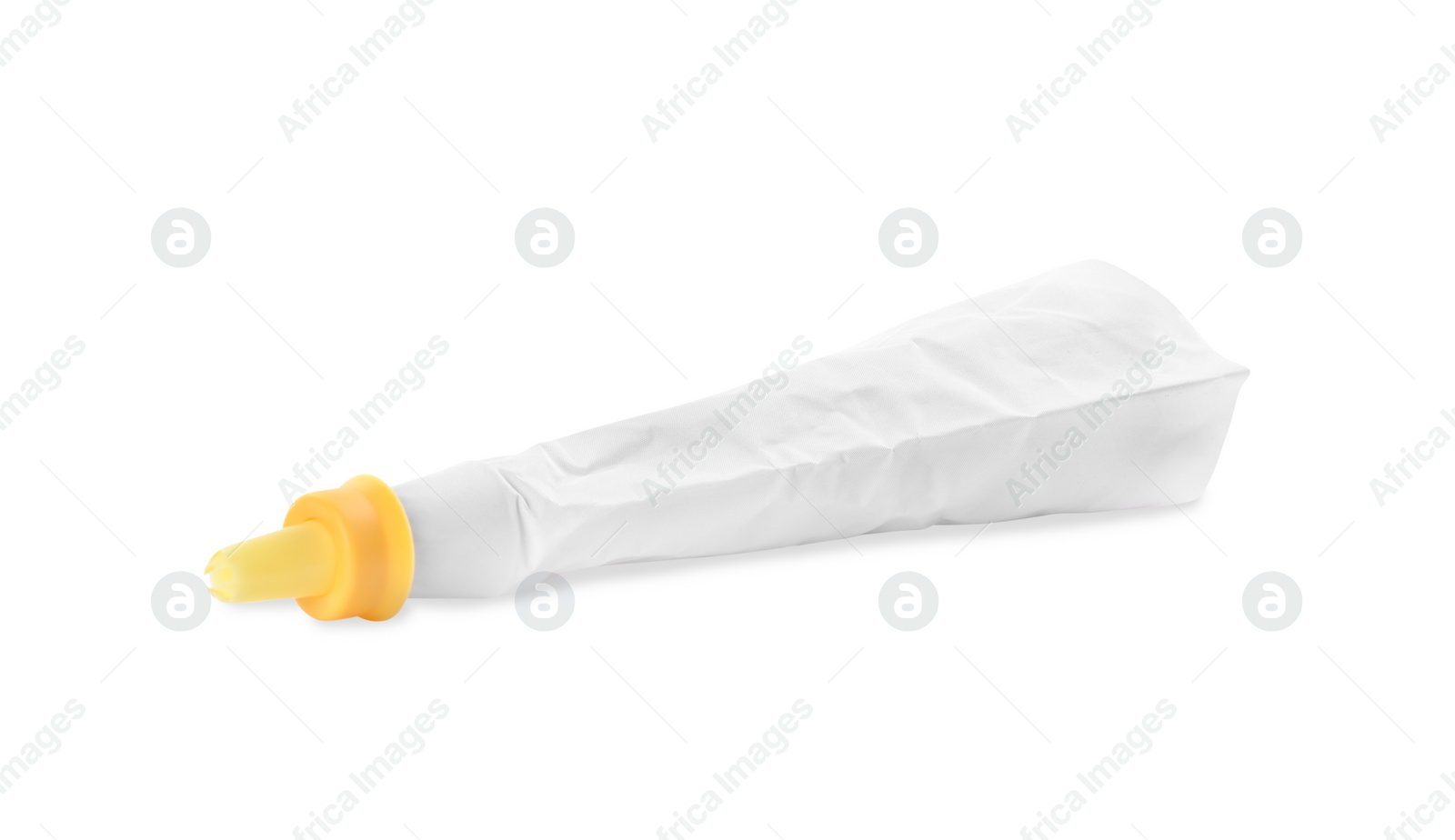 Photo of Modern confectionery bag isolated on white. Cooking utensil