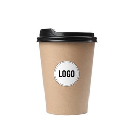 Image of Takeaway paper coffee cup with logo on white background