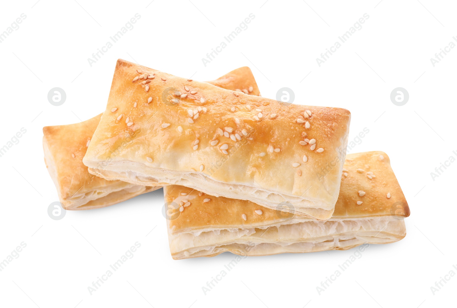 Photo of Delicious fresh puff pastries isolated on white