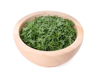 Photo of Fresh dill in bowl isolated on white