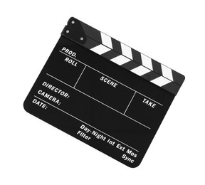One movie clapper isolated on white. Film industry