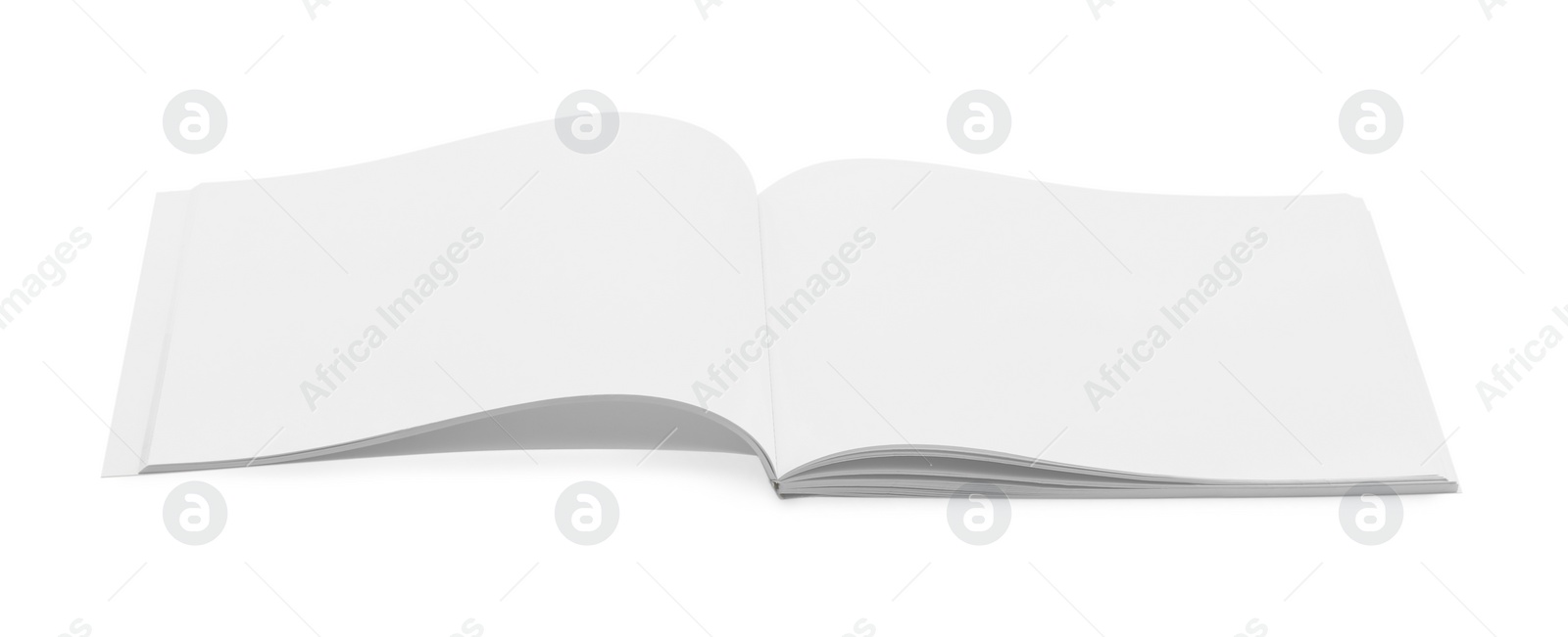 Photo of Open blank paper brochure isolated on white. Mockup for design