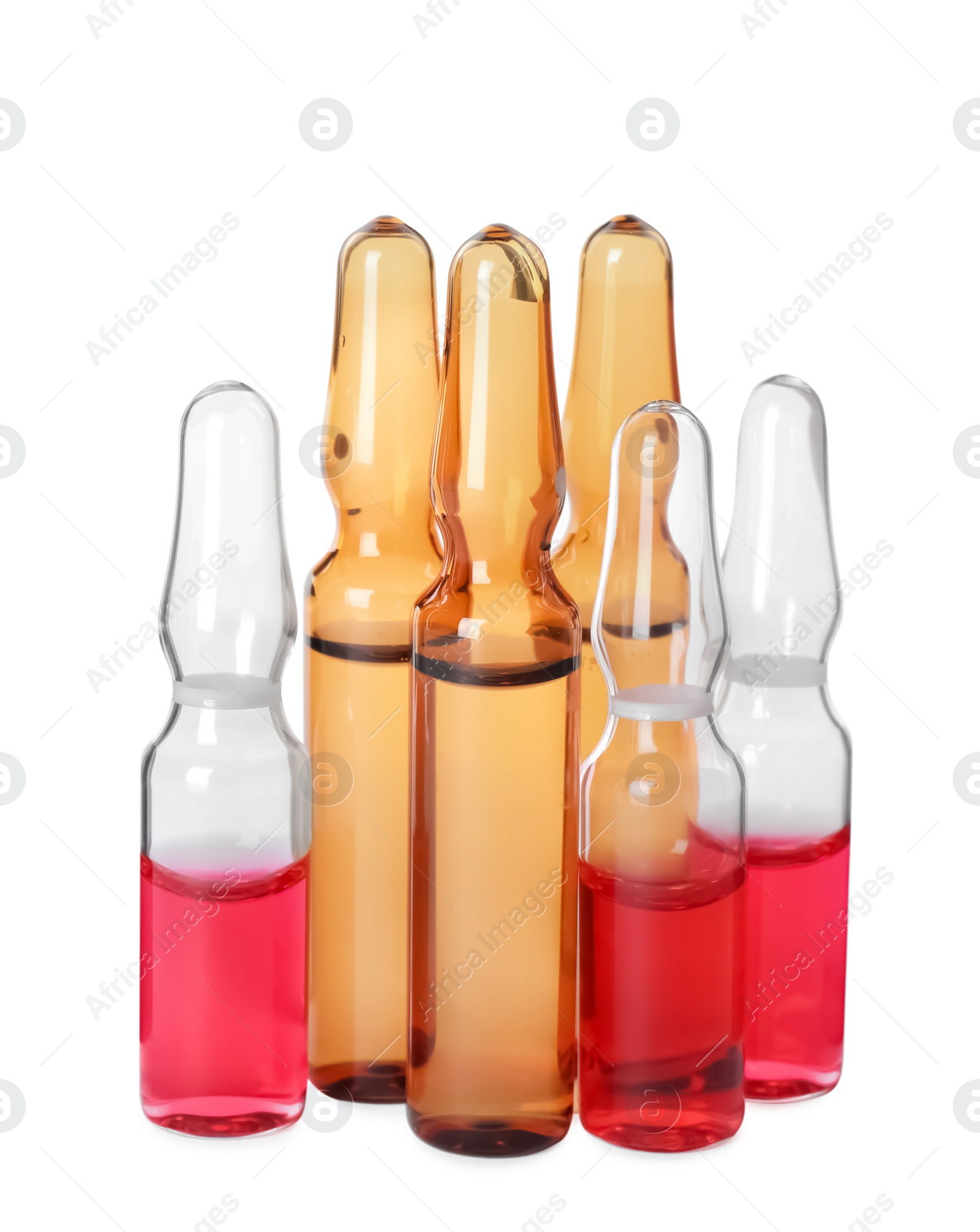 Photo of Different ampoules with pharmaceutical products on white background