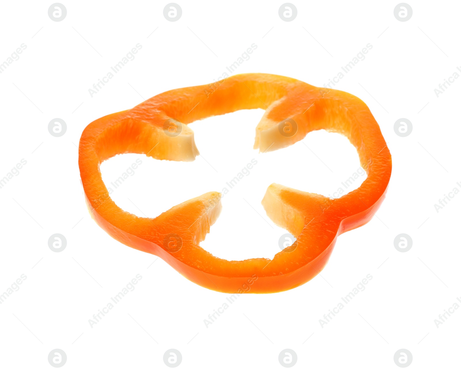 Photo of Slice of ripe bell pepper on white background