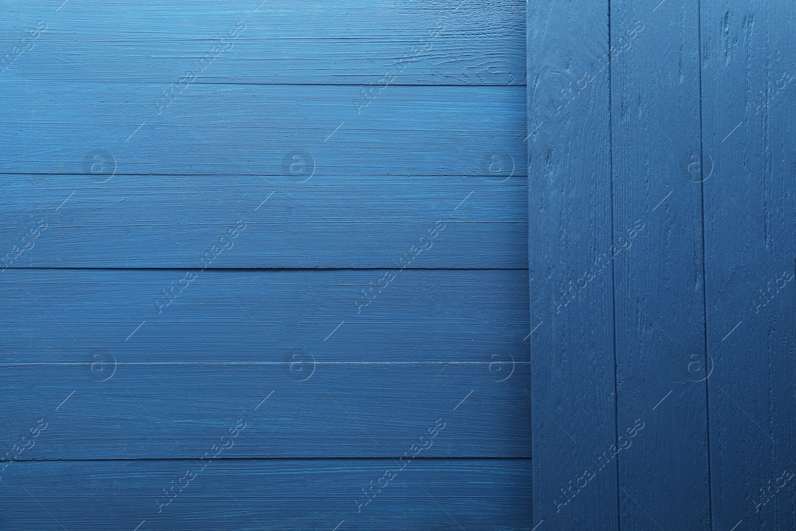 Photo of Blue wooden surfaces as background, top view