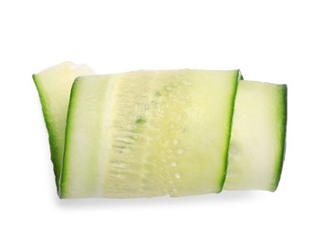 Slice of fresh cucumber isolated on white, top view