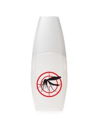 Image of Bottle of insect repellent on white background