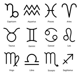 Illustration of Collection of astrological signs on white background